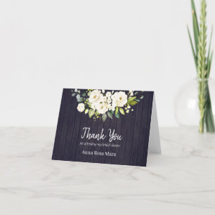 *~* Rustic Aged Wood White Rose Bridal Shower Thank You Card