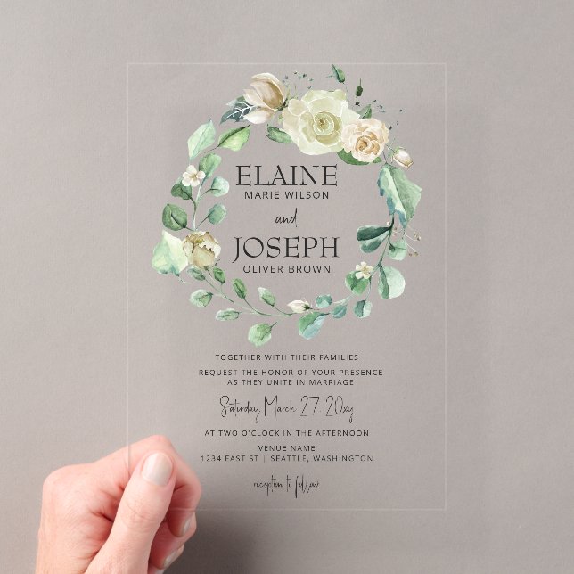 Rustic Airy Botanical Neutral Floral Wedding Acrylic Invitations (Insitu (Handheld))