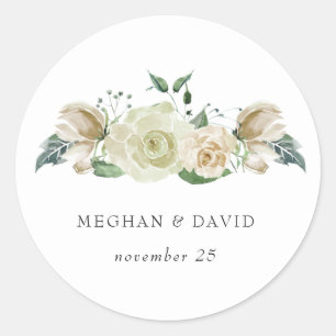 Rustic Airy Botanical Neutral Floral Wedding Classic Round Sticker