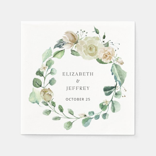 Rustic Airy Botanical Neutral Floral Wedding Napkin (Front)