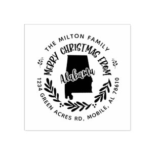 rustic alabama merry christmas return address rubber stamp