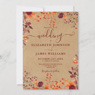 Rustic All In One Fall In Love QR Code Wedding Invitation
