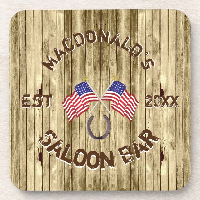 Rustic American flag Cowboy themed bar Coaster (Front)