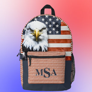 Rustic American Flag & Eagle Personalized Printed Backpack