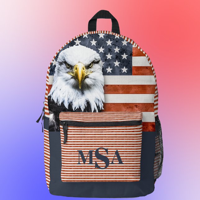 Rustic American Flag & Eagle Personalized Printed Backpack (Creator Uploaded)