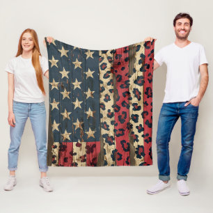 Rustic American Flag Leopard Print (1) Fleece Blanket