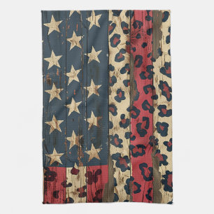 Rustic American Flag Leopard Print (1) Kitchen Towel