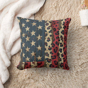 Rustic American Flag Leopard Print (1) Throw Pillow