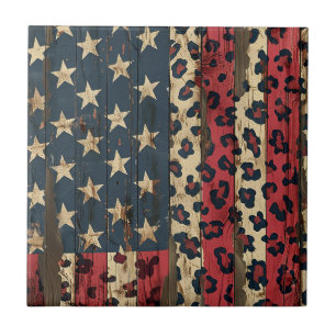 Rustic American Flag Leopard Print (1) Tile
