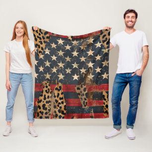 Rustic American Flag Leopard Print (3) Fleece Blanket