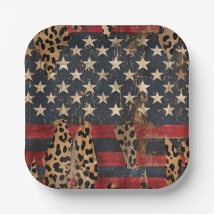 Rustic American Flag Leopard Print (3) Paper Plate