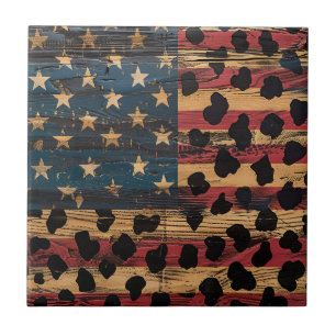 Rustic American Flag Leopard Print (4) Tile