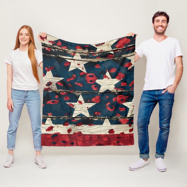 Rustic American Flag Leopard Print (5) Fleece Blanket (In Situ)