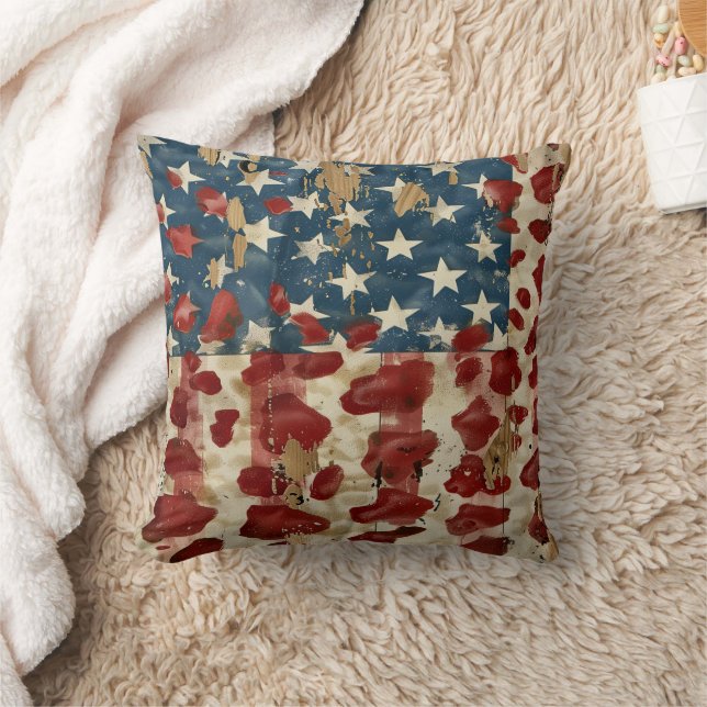 Rustic American Flag Leopard Print (6) Throw Pillow (Blanket)