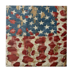 Rustic American Flag Leopard Print (6) Tile