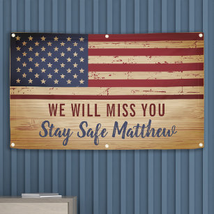Rustic American Flag Military Going Away Party Banner