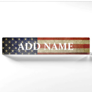 Rustic American Flag Nameplate
