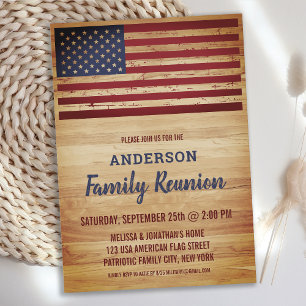 Rustic American Flag Patriotic Family Reunion Invitation