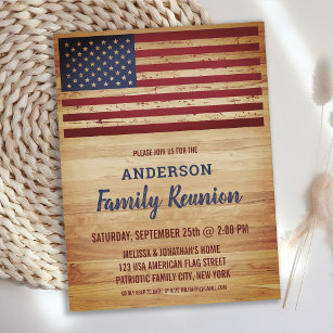 Rustic American Flag Patriotic Family Reunion Invitation Postcard