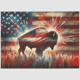 Rustic American Flag with Bison Decoupage  Tissue Paper