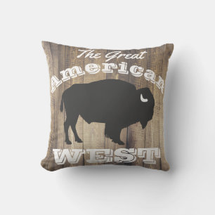 Rustic American West Bison Wood White Laurels Throw Pillow