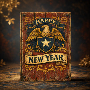 Rustic Americana Eagle Shield New Year Holiday Card