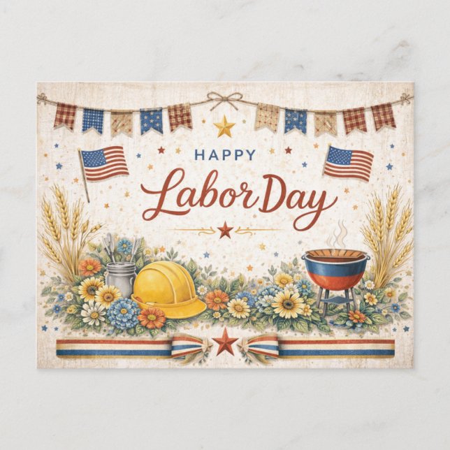 Rustic Americana Happy Labor Day Holiday Postcard (Front)