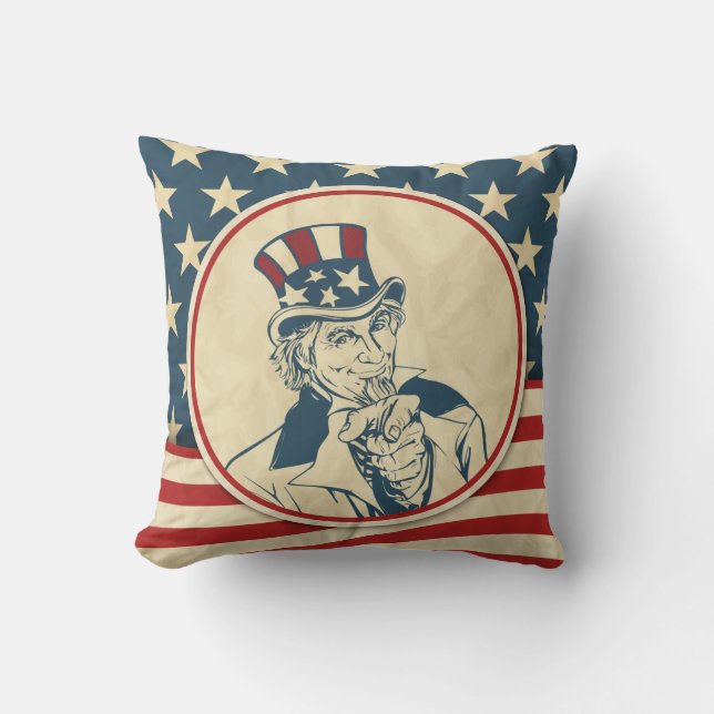 Rustic Americana Uncle Sam Patriotic Throw Pillow (Front)