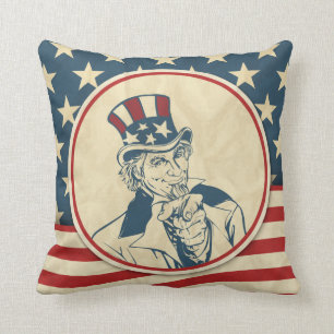 Rustic Americana Uncle Sam Patriotic Throw Pillow