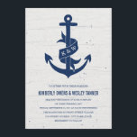 Rustic Anchor Wedding Invitation / Navy<br><div class="desc">Navy coloured chalkboard style anchor,  on an off-white wood look background.  A ribbon on the anchor can be customized with the happy couple's initials.  Perfect for a nautical themed wedding!</div>