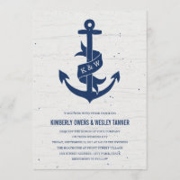 Rustic Anchor Wedding Invitation / Navy