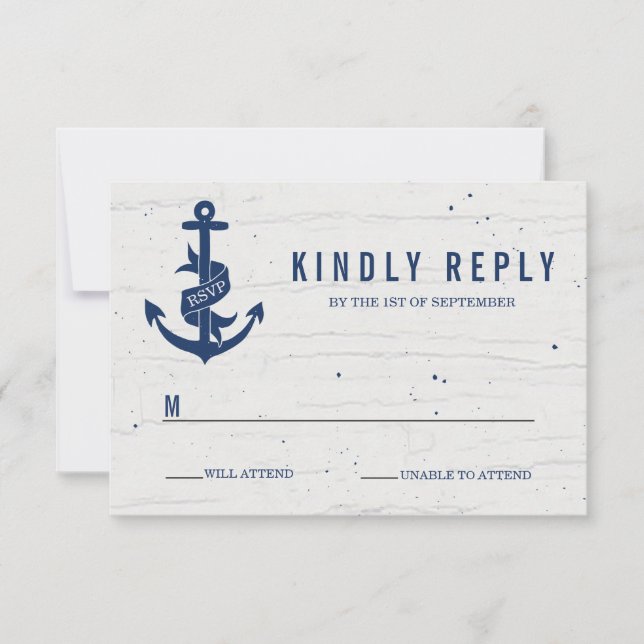 Rustic Anchor Wedding RSVP Card / Navy (Front)
