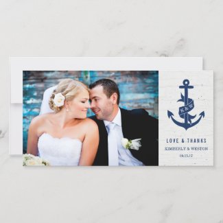 Rustic Anchor Wedding Thank You Photo Card / Navy