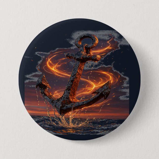 Rustic Anchor with Fire Light – Nautical Sea Lover 3 Inch Round Button (Front)