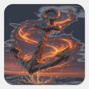 Rustic Anchor with Fire Light – Nautical Sea Lover Square Sticker