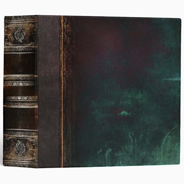 Rustic Ancient Tome Faux Black & Turquoise Binder (Front/Spine)
