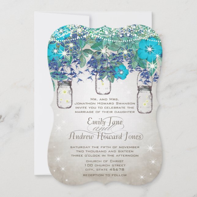 Rustic and Romantic Mason Jar Under the Stars Invitation (Front)