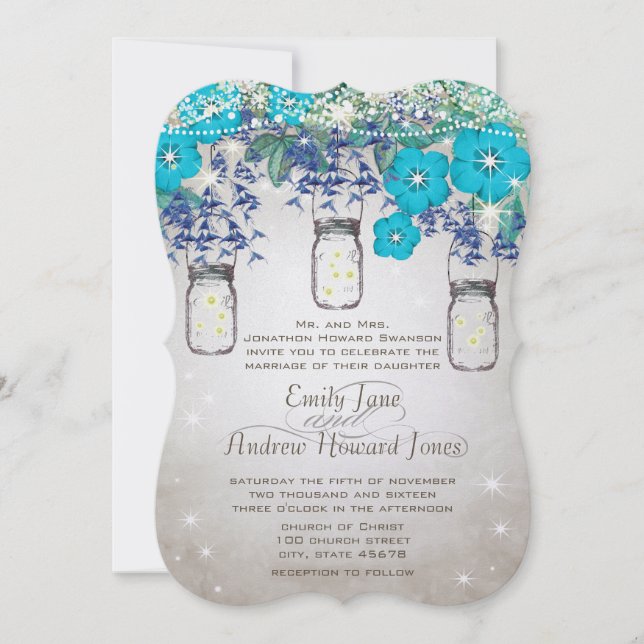 Rustic and Romantic Mason Jar Under the Stars Invitation (Front)