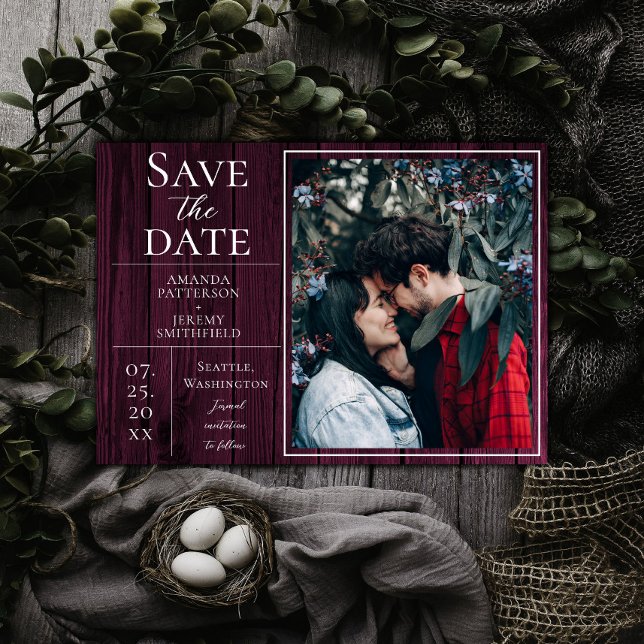 Rustic and Simple Photo | Magenta Save the Date (Magenta Rustic and Simple Photo Save the Date)