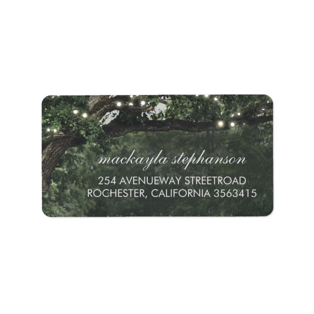 Rustic and Vintage Lights Tree Wedding Label (Front)