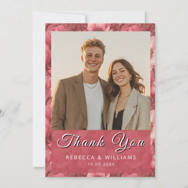 Rustic Anemones Themed Lakeside Wedding Thank You Card (Front)