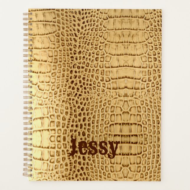 Rustic Animal Print Beige Alligator Print Monogram Planner (Front)