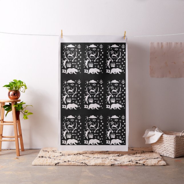 Rustic Animal Track Bear Deer Fox Woodland Pattern Fabric (In Situ)
