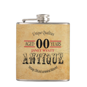 Rustic Antique 00th Birthday Hip Flask