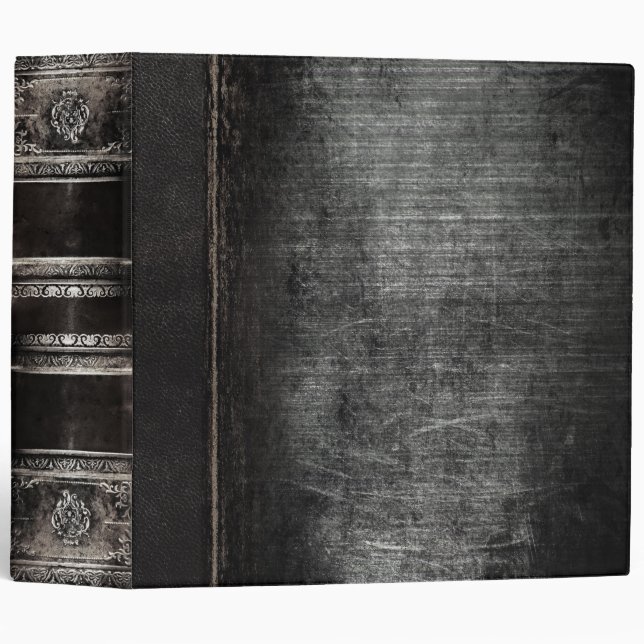 Rustic Antique Ancient Tome Faux Black Leather Binder (Front/Spine)