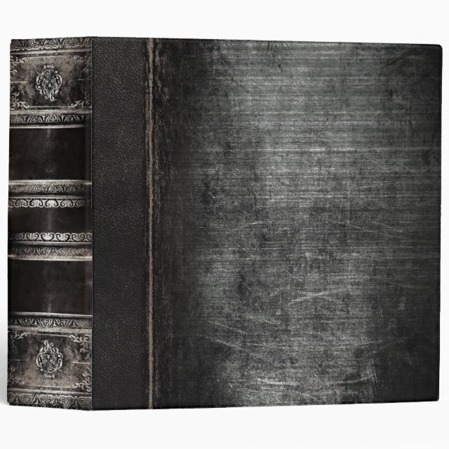Rustic Antique Ancient Tome Faux Black Leather Binder (Front/Spine)
