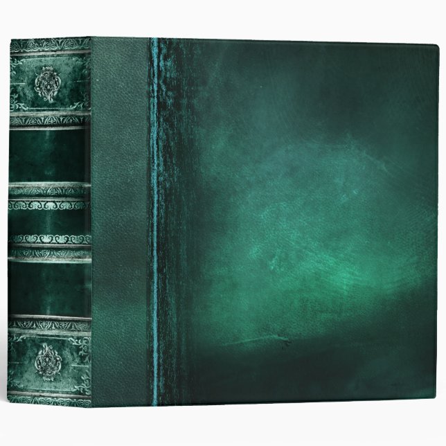Rustic Antique Ancient Tome Faux Teal Leather Binder (Front/Spine)