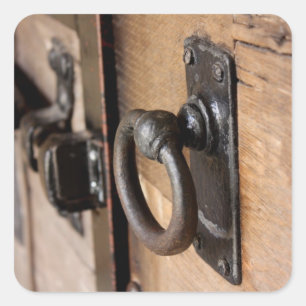 Rustic Antique Door Pull and Latch Square Sticker