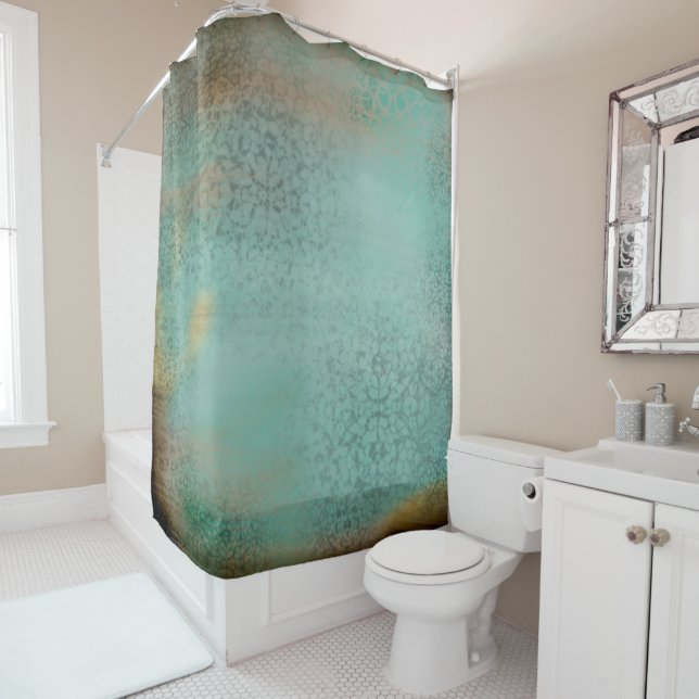 Rustic Antique Farmhouse Style Teal Faux Lace (In Situ)