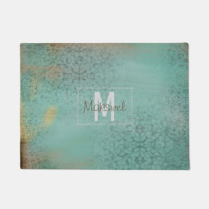 Rustic Antique Farmhouse Teal Monogram   Doormat